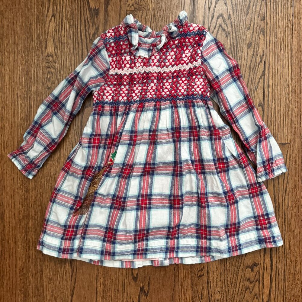 Boden Girls Plaid Smocked Dress - 2-3Y